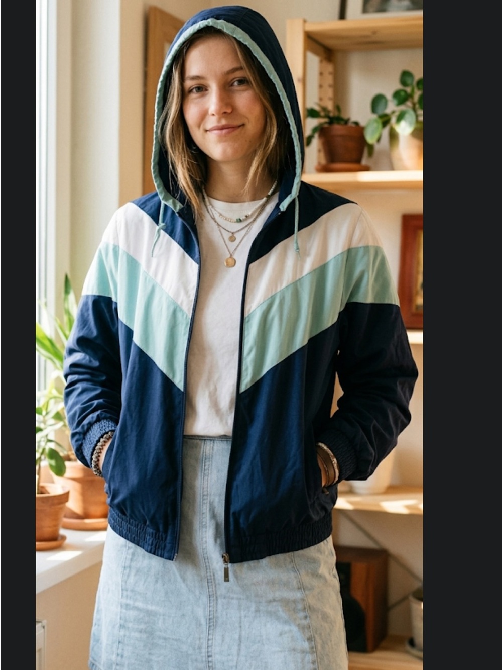 Adidas women Navy and Light Blue Windbreaker